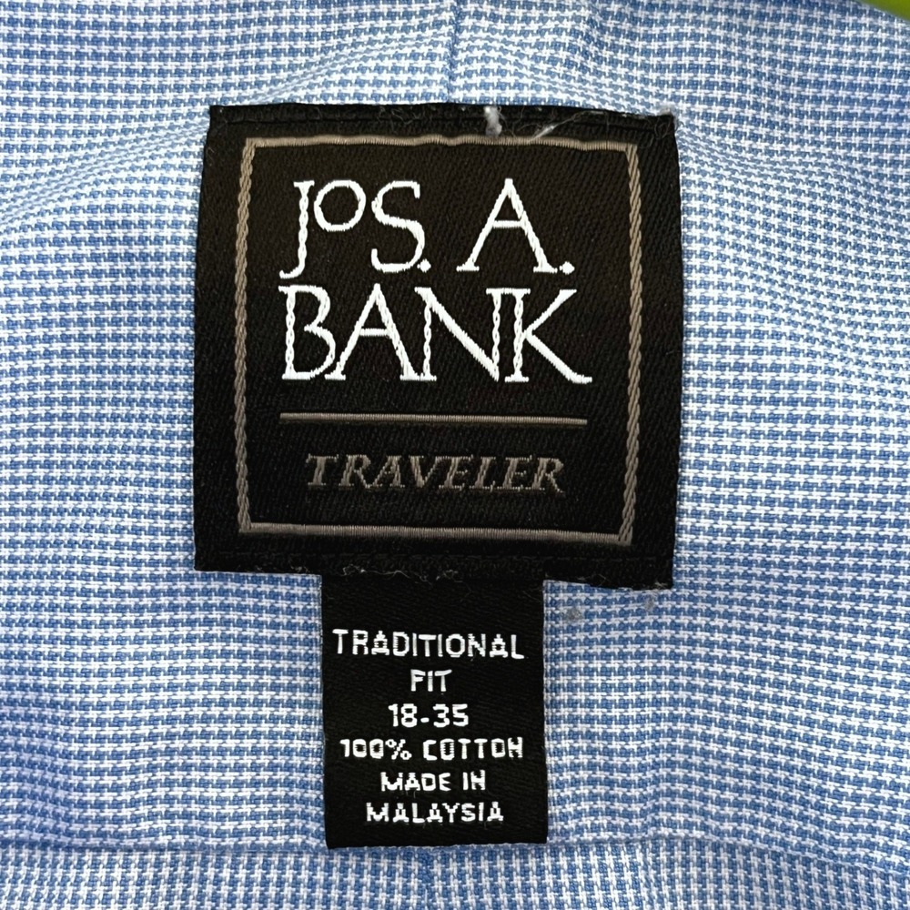 Jos. A. Bank Mens Traveler Dress Shirt 18-35 Blue Traditional Fit Houndstooth - Picture 4 of 8